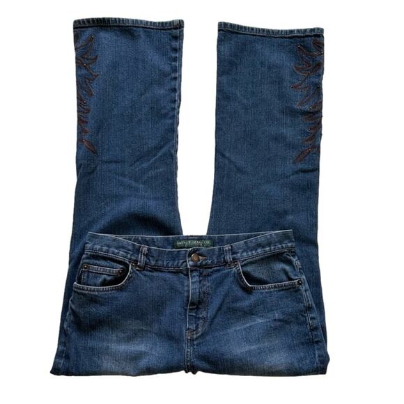 Vintage Lauren Jeans Co. Jeans High Rise Embroidered Accent Boot Cut Denim 10P - Picture 1 of 14